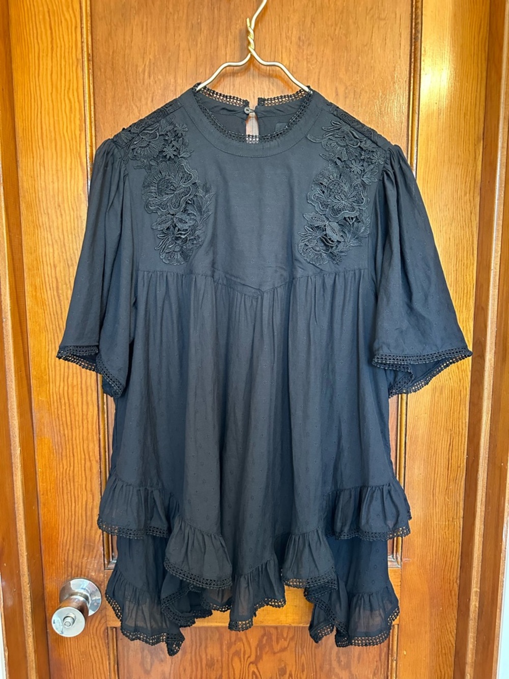 Allsaints Nico Blouse Sz L Boho Asymmetric Black Floral Embroidered Whimsigoth